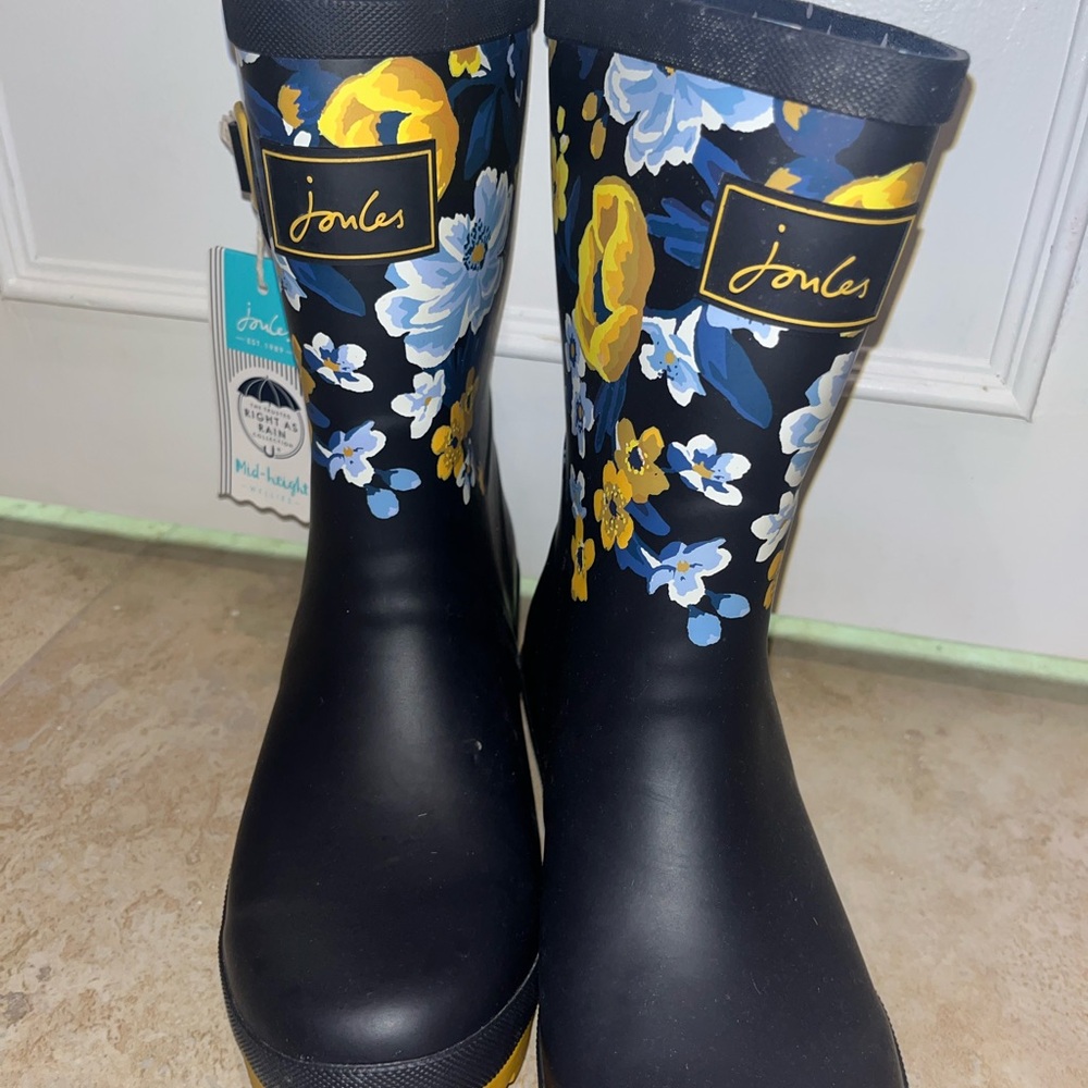 Joules Blue Floral Rain Boots